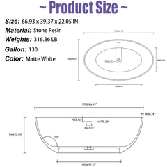 67" Premium Solid Surface Deep Soaking Bathtub