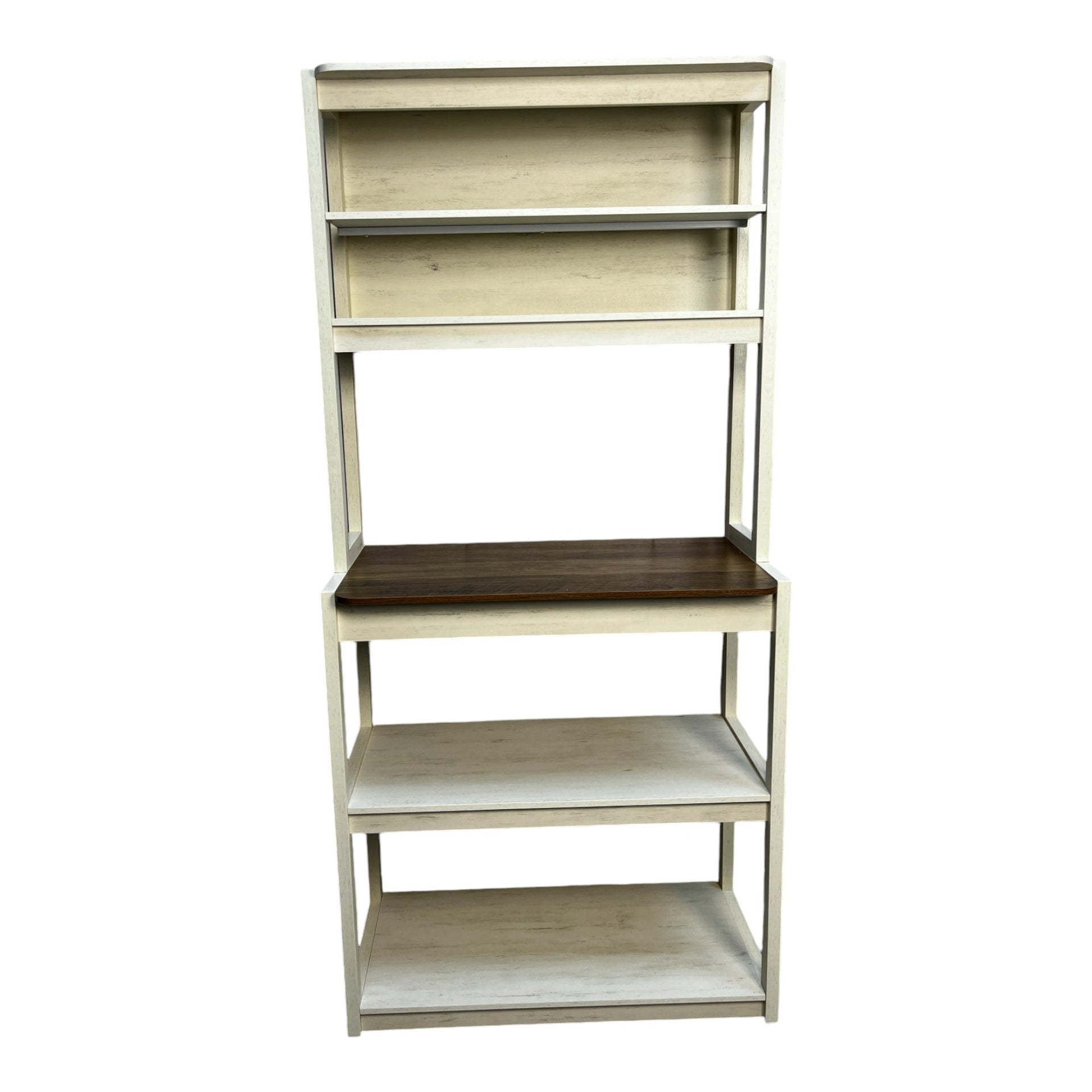 31.50" White and Rustic Brown color 5-Tier Bakers Rack for Kitchen with Storage, Coffee Bar, Kitchen Shelves,  Microwave Stand