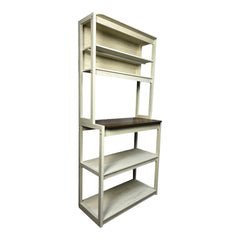 31.50" White and Rustic Brown color 5-Tier Bakers Rack for Kitchen with Storage, Coffee Bar, Kitchen Shelves,  Microwave Stand