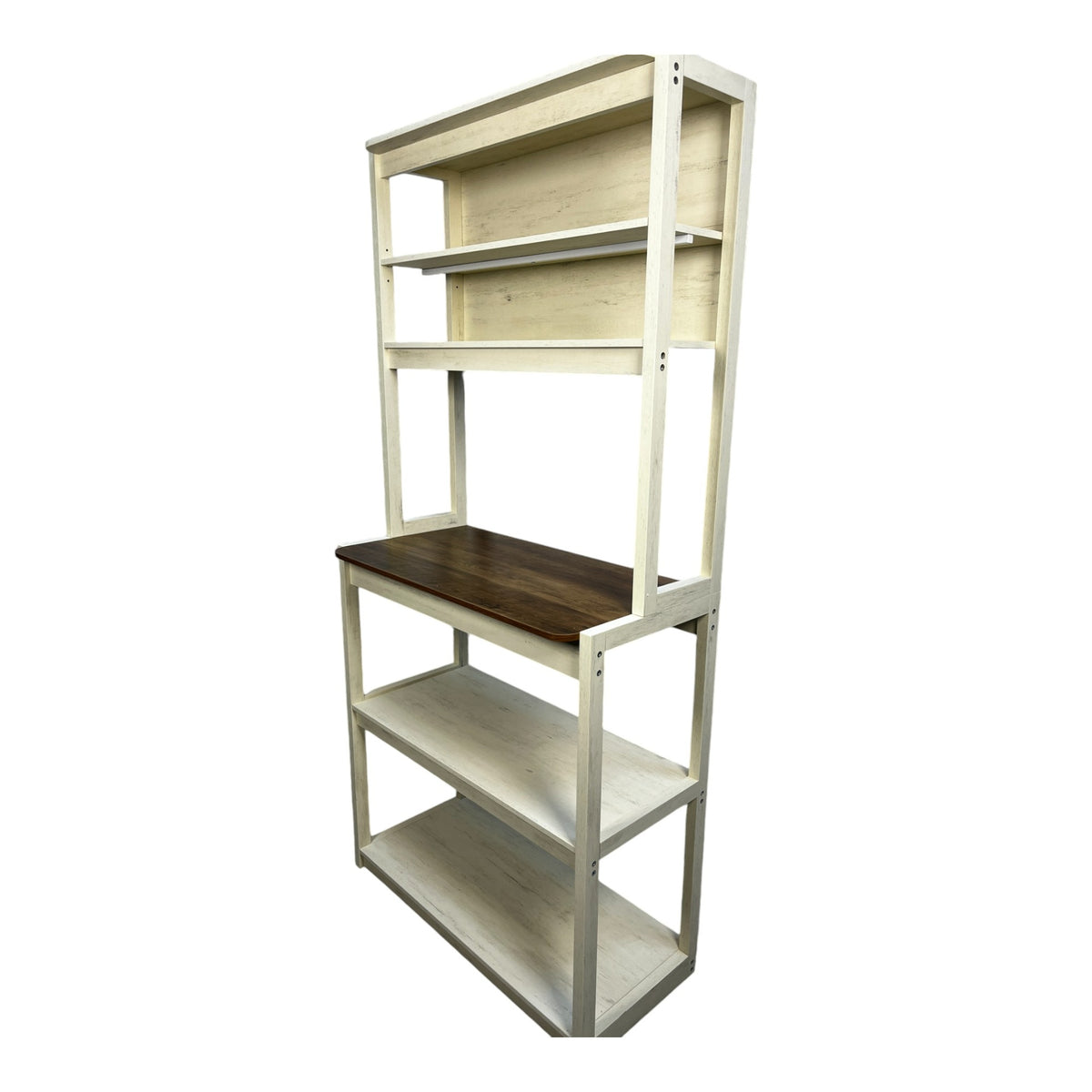 31.50" White and Rustic Brown color 5-Tier Bakers Rack for Kitchen with Storage, Coffee Bar, Kitchen Shelves,  Microwave Stand