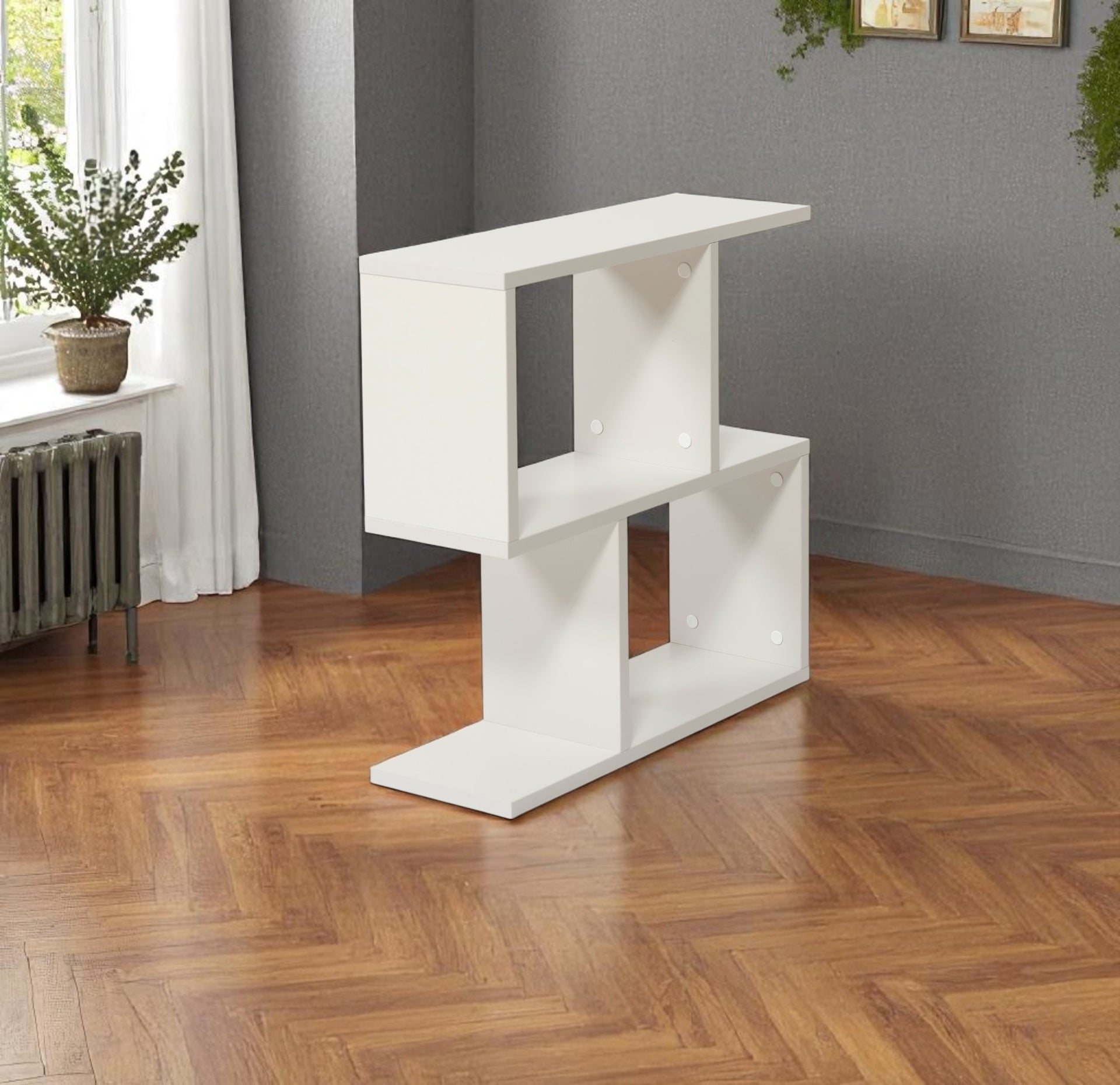 FurnisHome Store Alfa Rectangle 4 Shelves End Table, Narrow Chairside Table, 23 inch Skinny End Table for Living Rooms, Grey