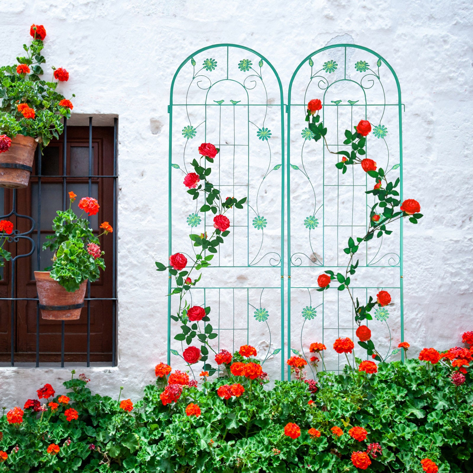 4 Pack Metal Garden Trellis 86.7" x 19.7" Rustproof Trellis for Climbing Plants Outdoor Flower Support Green