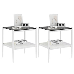 Set of 2 Rectangle End Table, Tempered Glass Tabletop with MDF layer, Modern Table for Living Room , Gray Glass