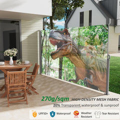71"x138" Retractable Side Awning Screen, Semi-transparent with UV printing,UPF50+, Ideal for blocking dust,sunshine and wind, Creating private space for garden,balcony and swimming pool.