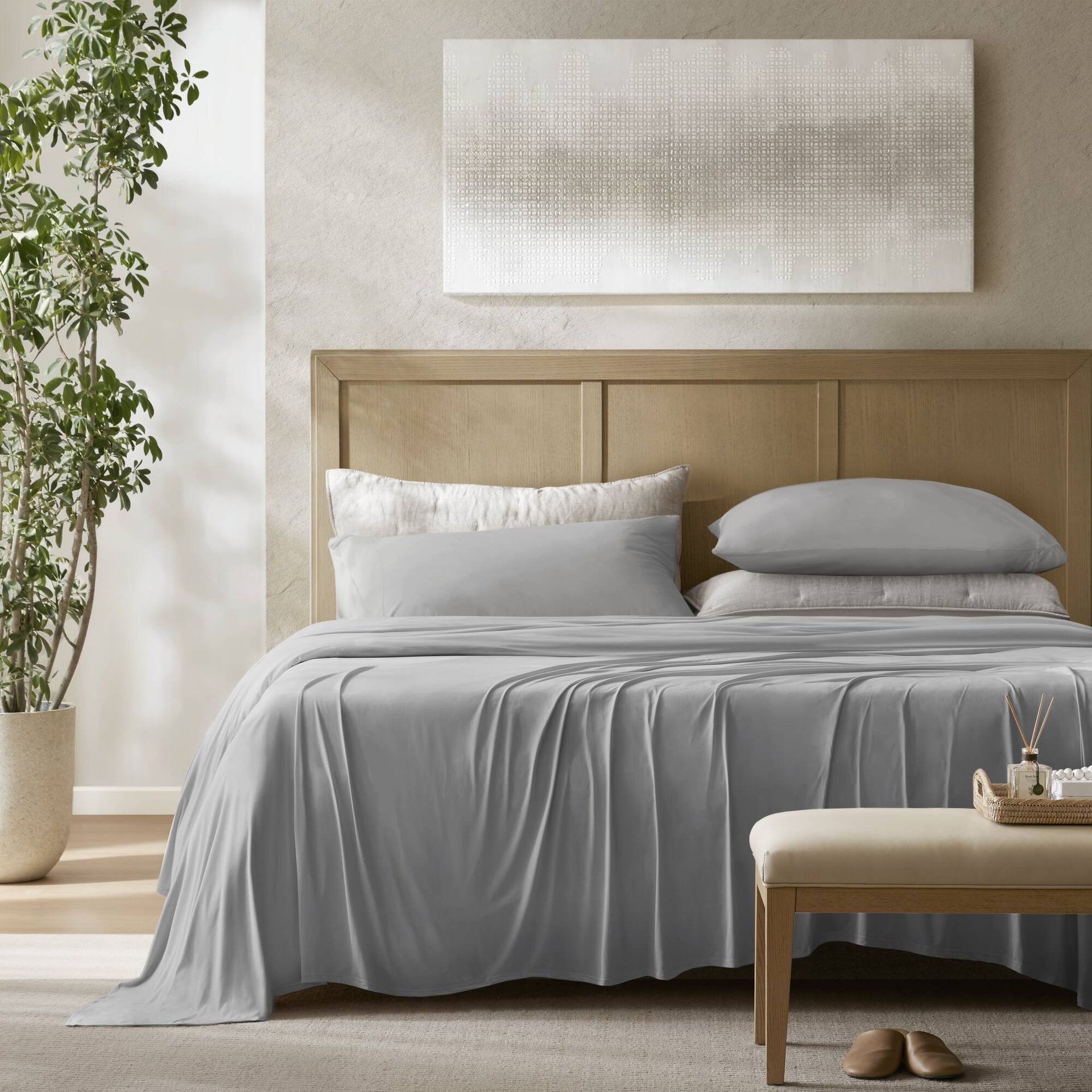 4-Piece Queen Stretch Jersey Sheet Set,Grey