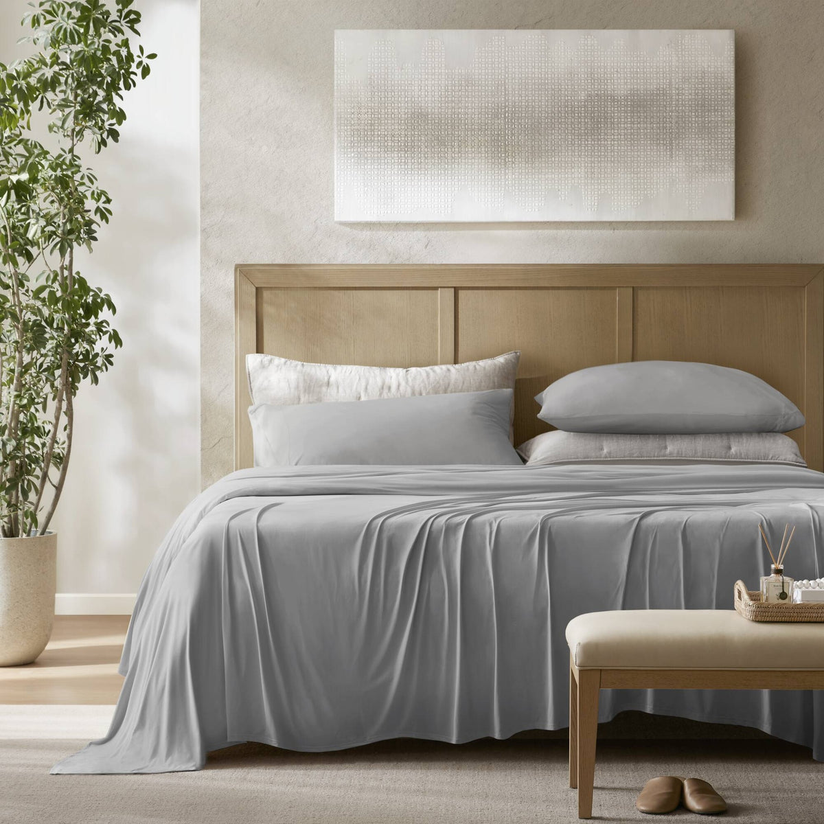 4-Piece Queen Stretch Jersey Sheet Set,Grey