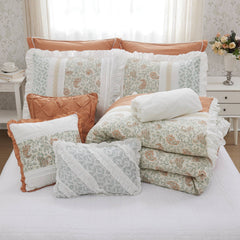 9 Piece Cotton Percale Comforter Set Coral King