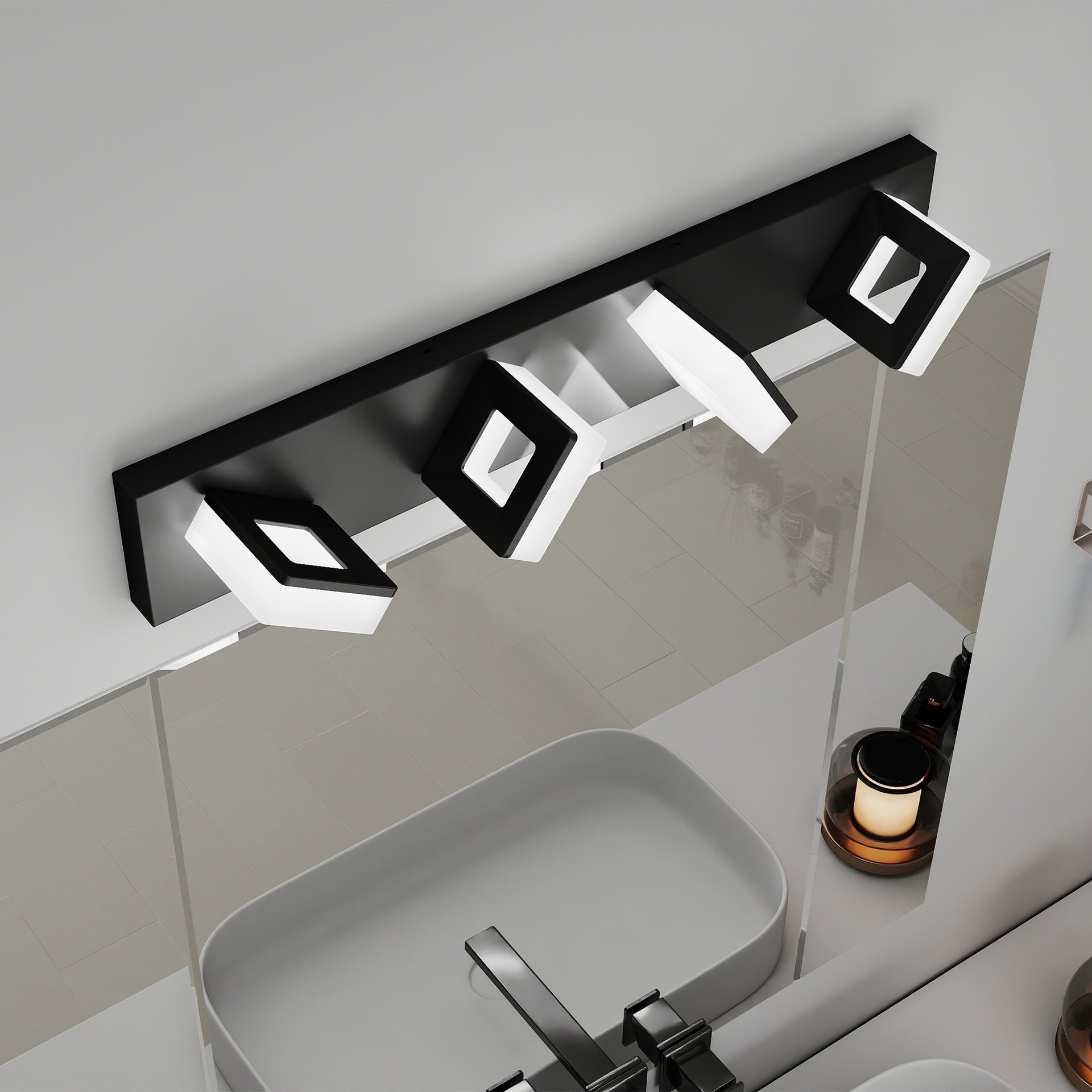LED Modern Bathroom Vanity Light Fixtures (4-Light, 25-Inch), Matte Black Modern Acrylic Bathroom Wall Lighting Fixtures Over Mirror (Cool White 6000K)