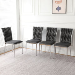 Modern simple Dark gray velvet dining chair, family bedroom stool back student table chair, Electroplated metal chair legs, suitable for dining room kitchen bedroom (set of 4)