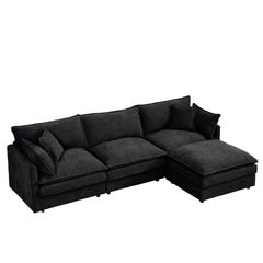 Modular Sectional Sofa, 102 Inch L Shaped Couch Set for Living Room, 3-Seater Comfy Cloud Couches with Movable Ottoman, DIY Combination, Chenille, Black