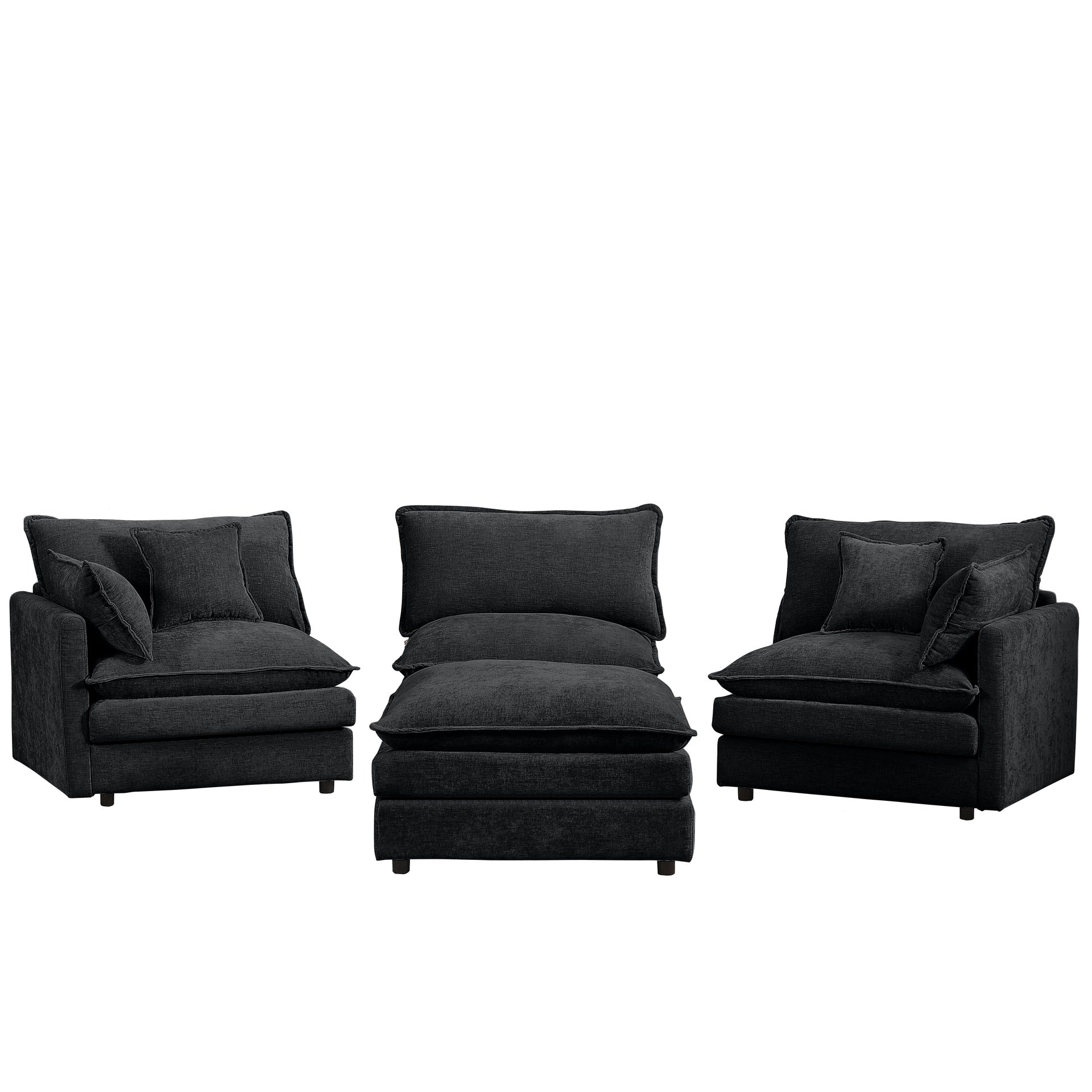 Modular Sectional Sofa, 102 Inch L Shaped Couch Set for Living Room, 3-Seater Comfy Cloud Couches with Movable Ottoman, DIY Combination, Chenille, Black