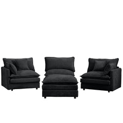 Modular Sectional Sofa, 102 Inch L Shaped Couch Set for Living Room, 3-Seater Comfy Cloud Couches with Movable Ottoman, DIY Combination, Chenille, Black