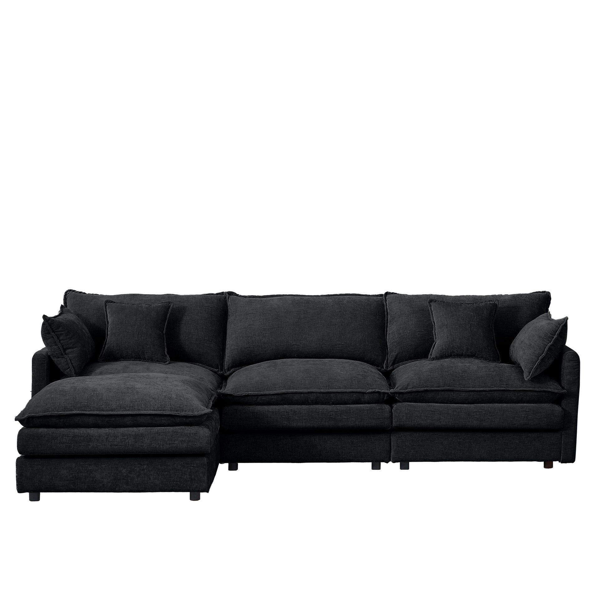 Modular Sectional Sofa, 102 Inch L Shaped Couch Set for Living Room, 3-Seater Comfy Cloud Couches with Movable Ottoman, DIY Combination, Chenille, Black