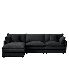 Modular Sectional Sofa, 102 Inch L Shaped Couch Set for Living Room, 3-Seater Comfy Cloud Couches with Movable Ottoman, DIY Combination, Chenille, Black
