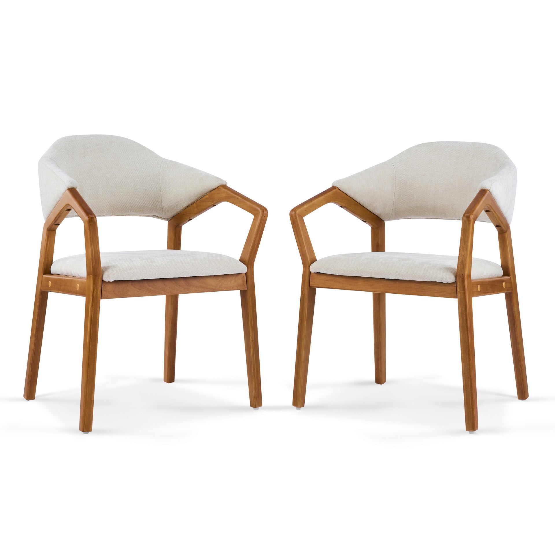 Indoor Dining Chair Set of 2, Beige Chenille Upholstered Armchair with Sturdy Frame, 300lbs Capacity, Ergonomic Curved Backrest