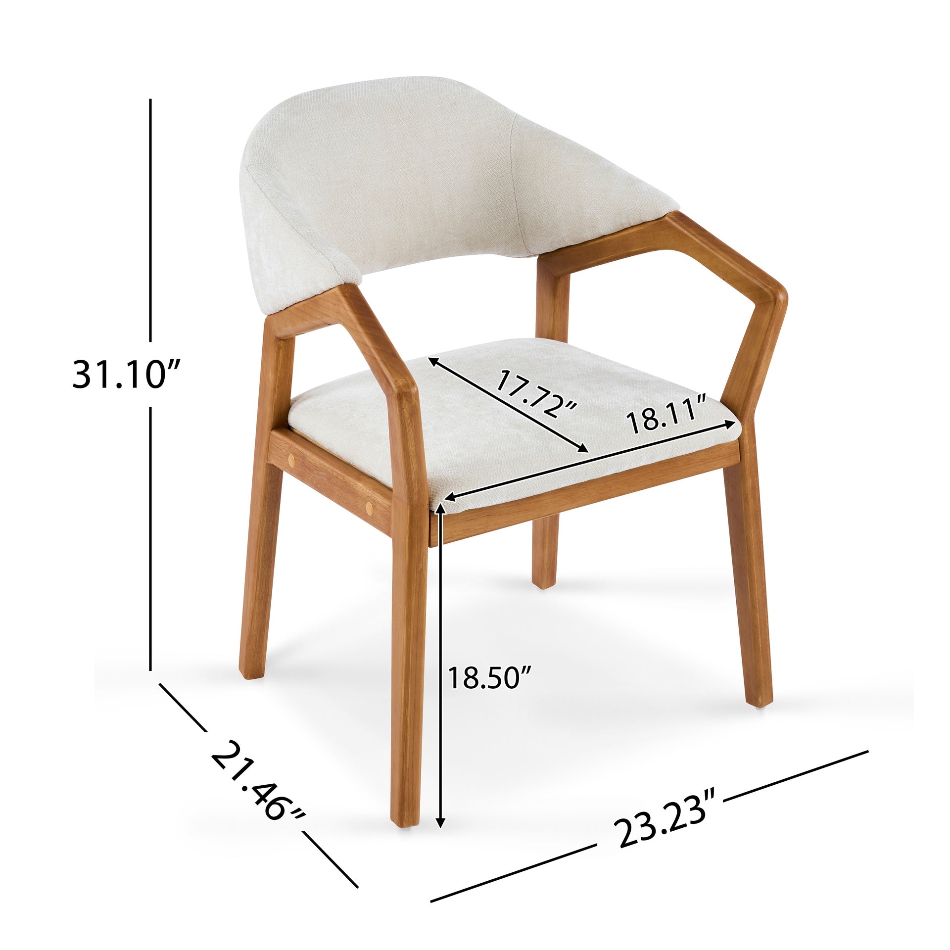 Indoor Dining Chair Set of 2, Beige Chenille Upholstered Armchair with Sturdy Frame, 300lbs Capacity, Ergonomic Curved Backrest
