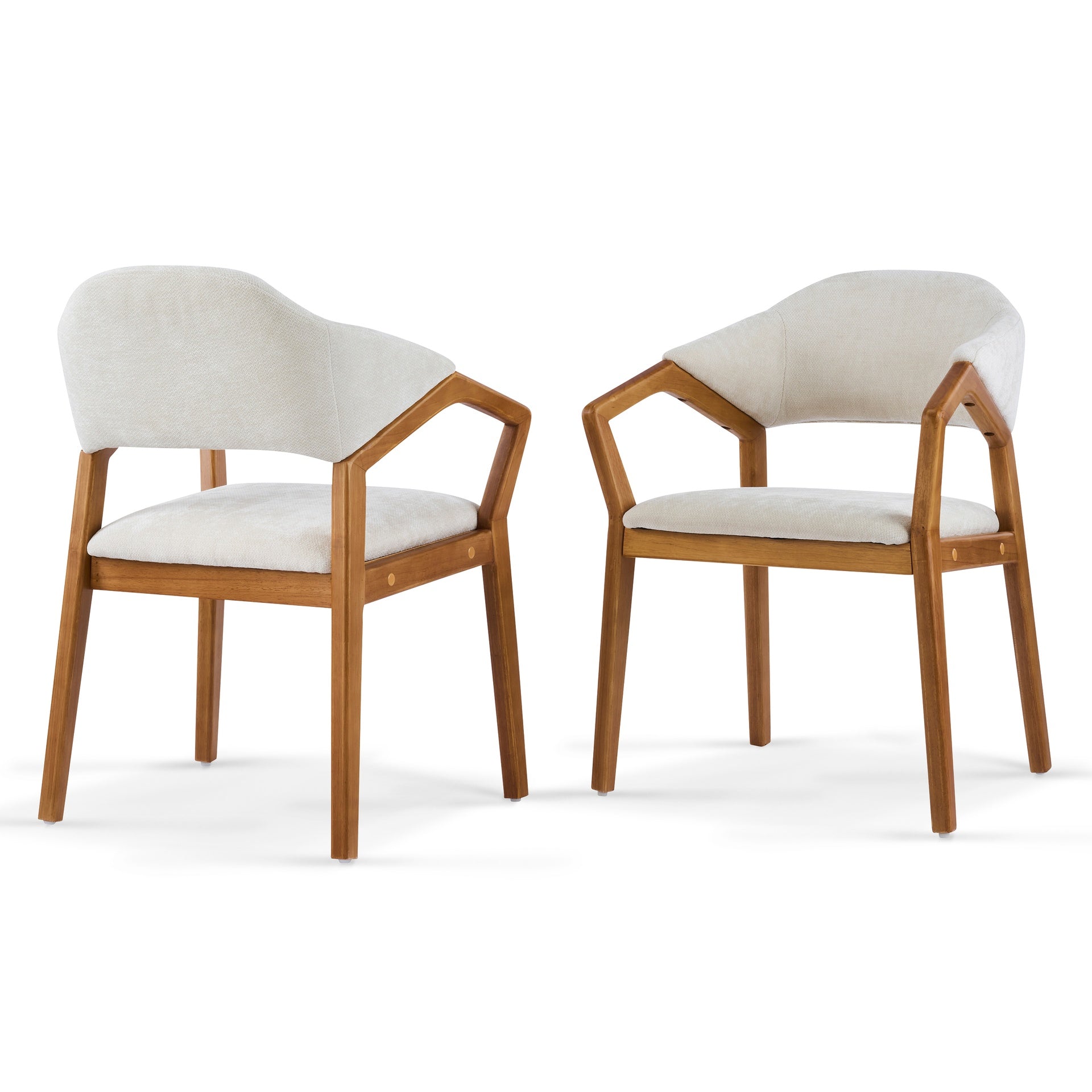 Indoor Dining Chair Set of 2, Beige Chenille Upholstered Armchair with Sturdy Frame, 300lbs Capacity, Ergonomic Curved Backrest