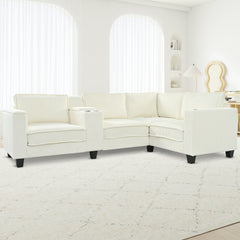 L-shaped 4-seater 105.5''*66.5'' corduroy sofa, large storage armrests with center console, USB charging, left and right seats can be switched, 2 packages of 130