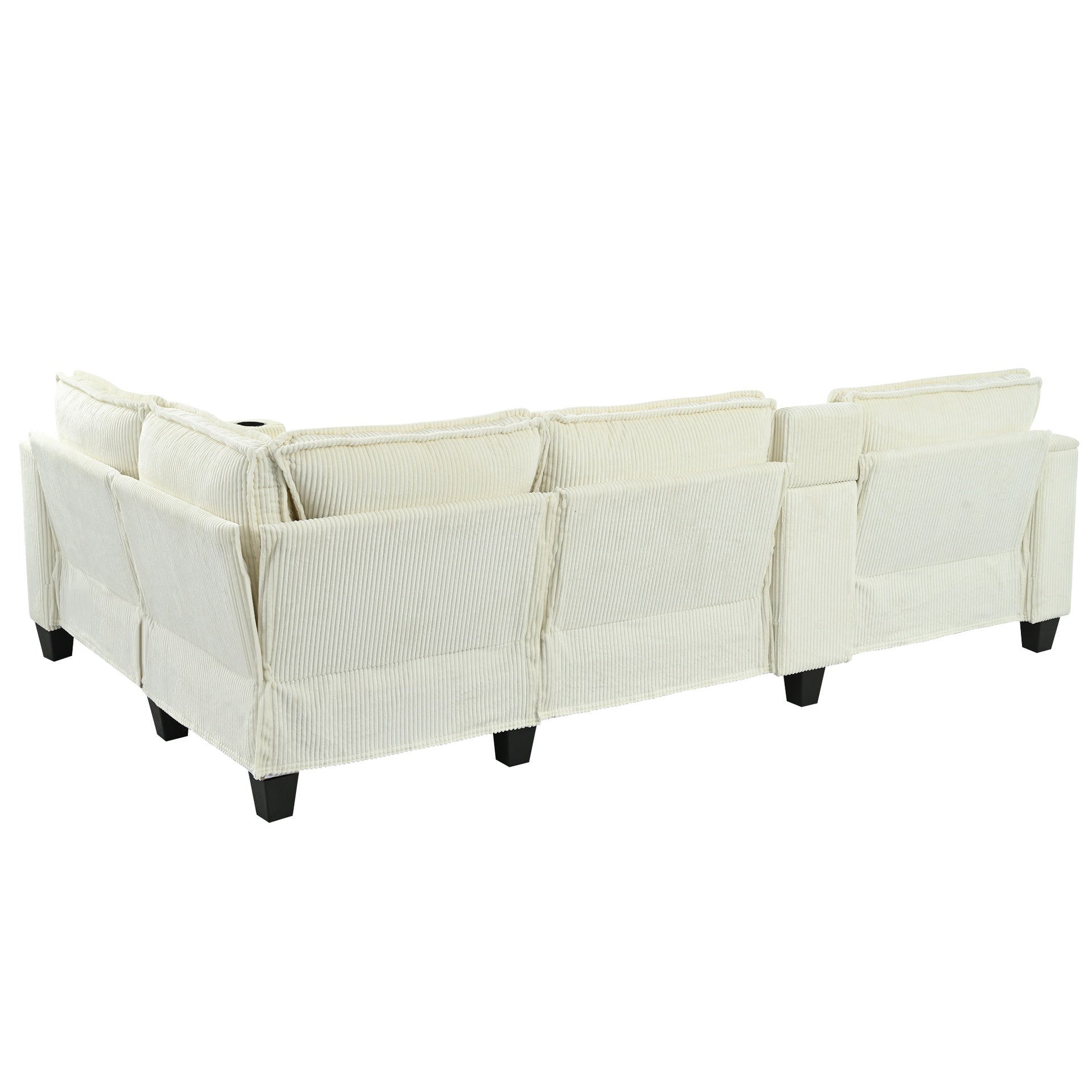L-shaped 4-seater 105.5''*66.5'' corduroy sofa, large storage armrests with center console, USB charging, left and right seats can be switched, 2 packages of 130
