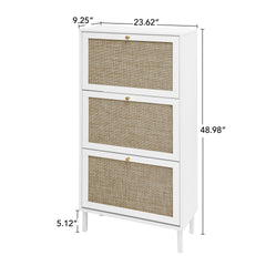 Rattan 3 Door Shoe Rack, Freestanding Modern Shoe Storage Cabinet, for Entryway