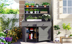 [Assembly Video Provided] TOPMAX 65inch Garden Potting Bench Table, Fir Wood Workstation with Storage Shelf, Drawer and Cabinet, Gray