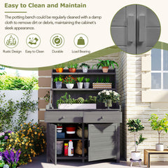 [Assembly Video Provided] TOPMAX 65inch Garden Potting Bench Table, Fir Wood Workstation with Storage Shelf, Drawer and Cabinet, Gray