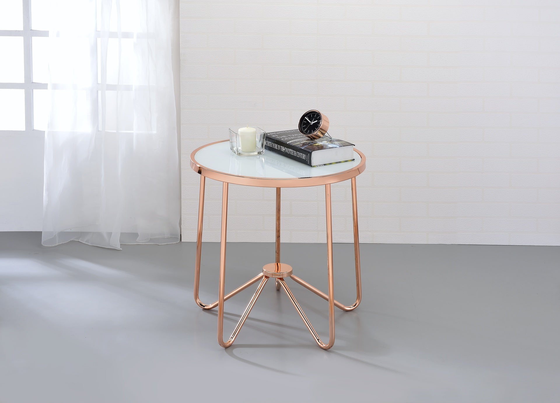 Alivia Frosted Glass & Rose Gold Finish End Table