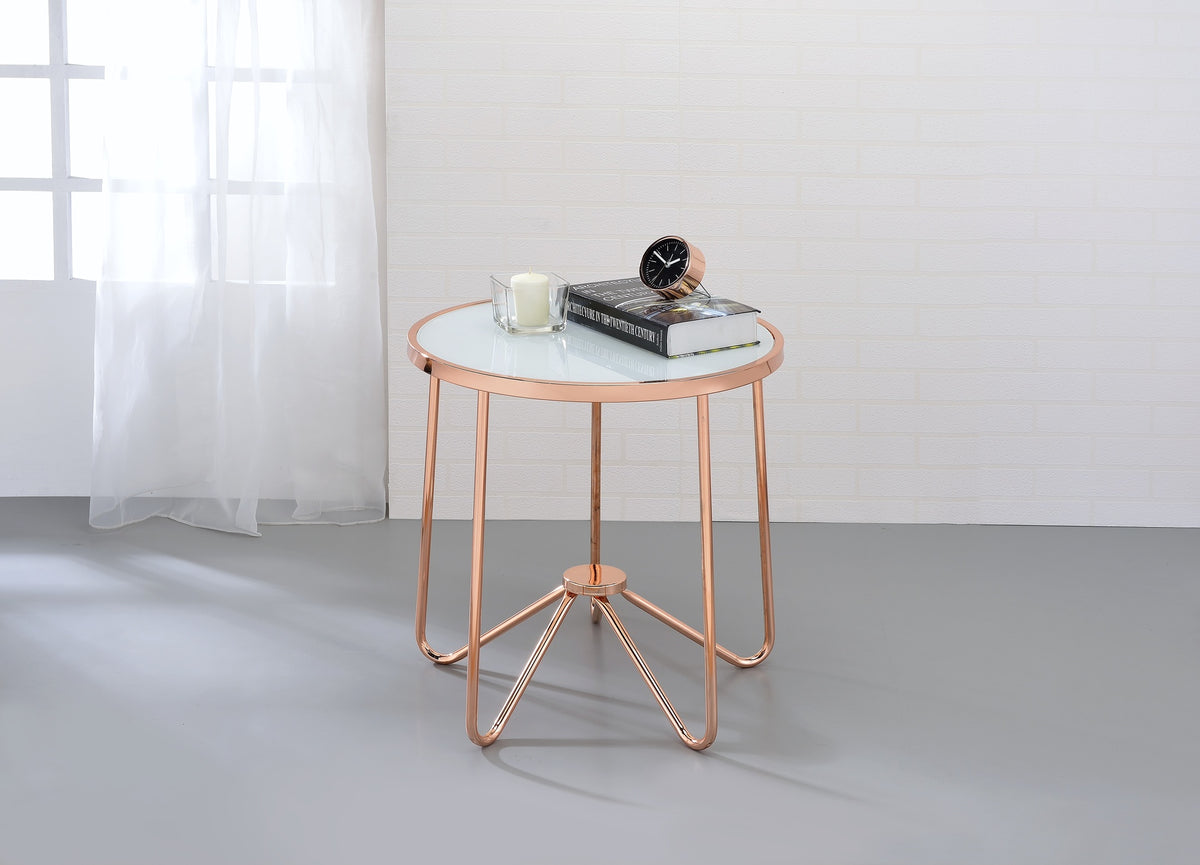 Alivia Frosted Glass & Rose Gold Finish End Table