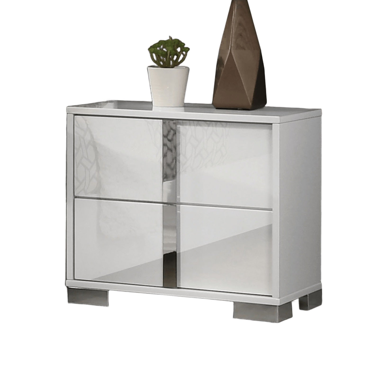White Color Modern Gorgeous 1pc Bedside Table Bedroom Nightstand Chrome Legs UV Finish