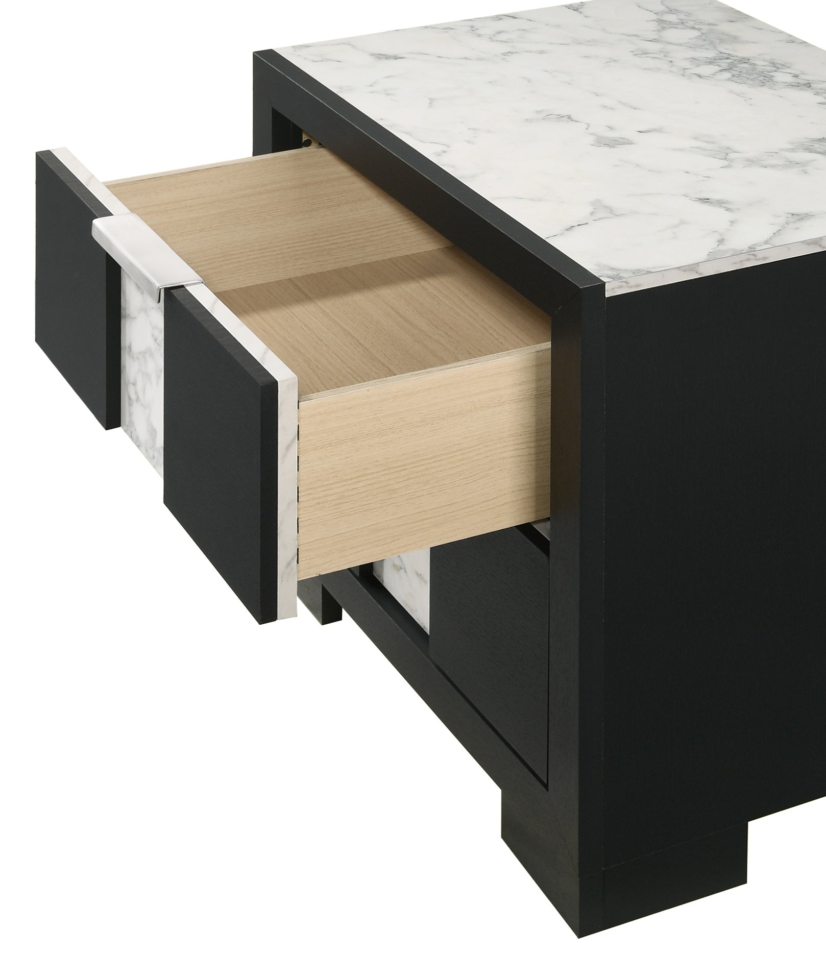 1pc Contemporary Black Finish Nightstand Two Drawers Metal knobs Black White Bedroom Wooden Furniture