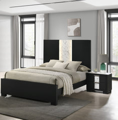 1pc Contemporary Black Finish Nightstand Two Drawers Metal knobs Black White Bedroom Wooden Furniture