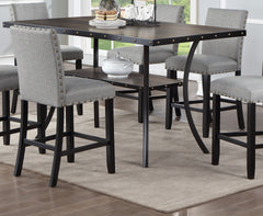Dining Room Furniture Natural Wooden Rectangular Dining Table 1pc Counter Height Dining Table Only Nailheads and Storage Shelve
