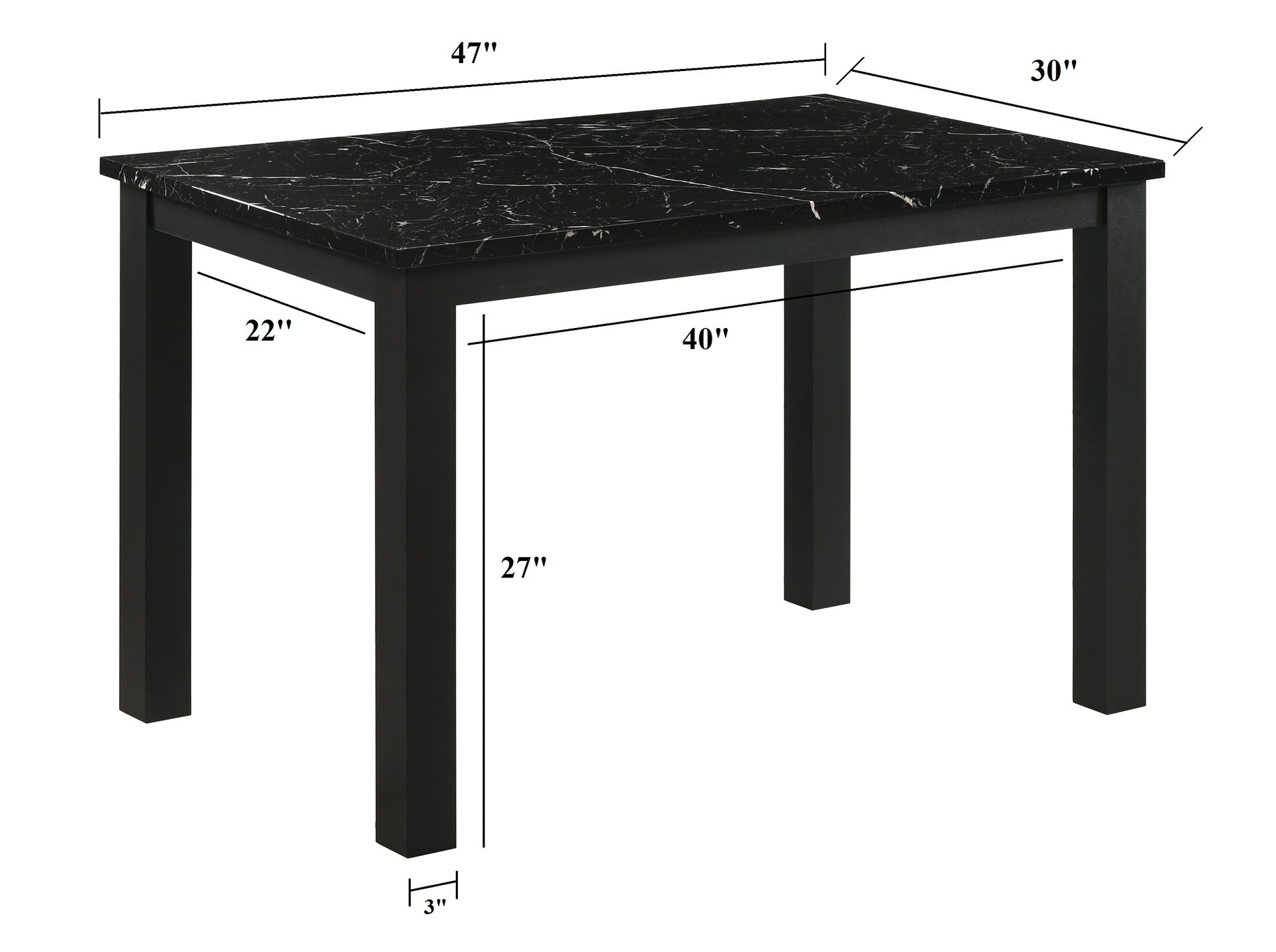 1pc Black Faux Marble Black Finish Rectangular Dining Table Wooden Dining Room Furniture Modern Contemporary