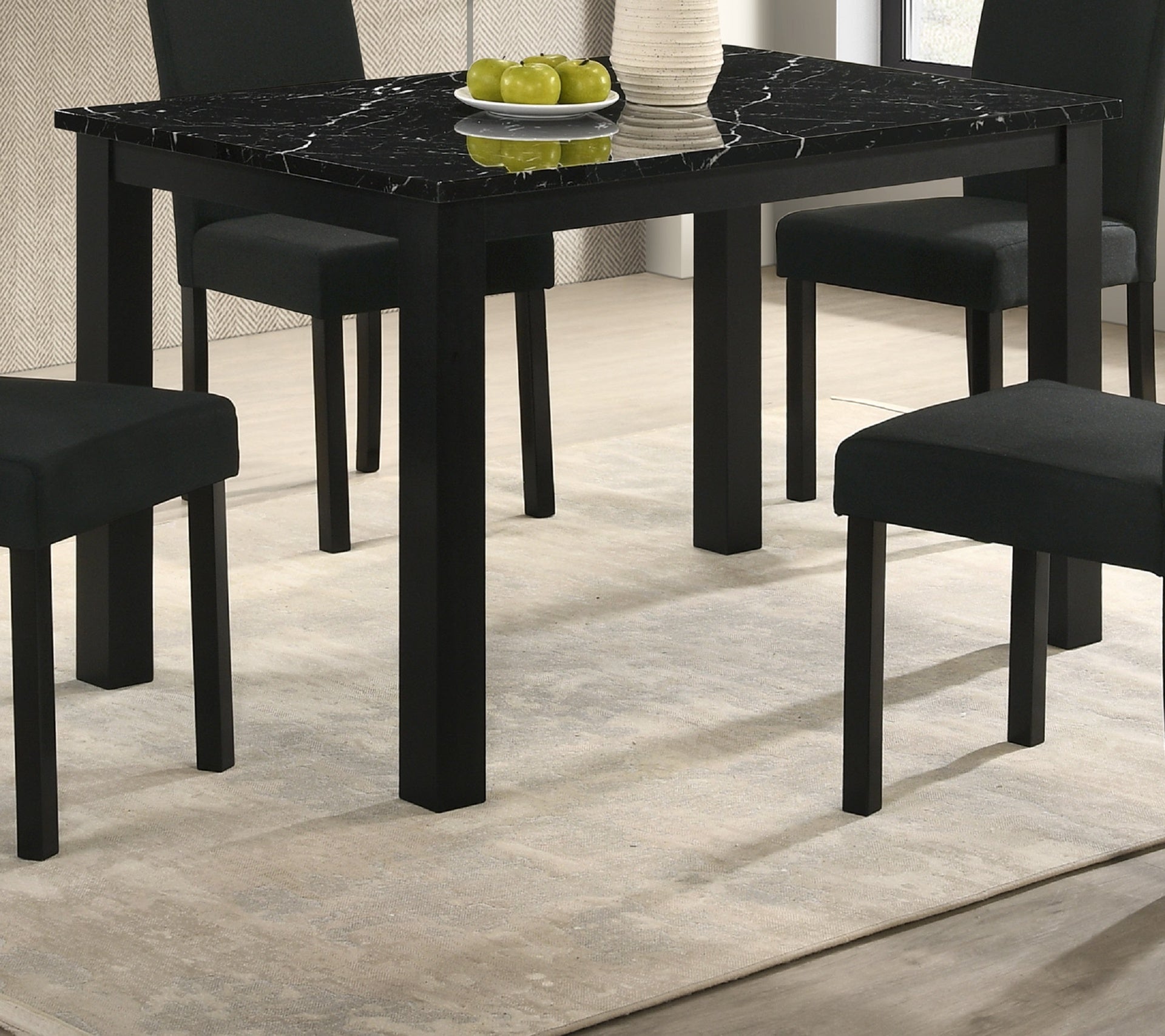 1pc Black Faux Marble Black Finish Rectangular Dining Table Wooden Dining Room Furniture Modern Contemporary