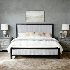 Queen Upholstered Bed with Fluffy Soft Headboard,Grey+Black Frame