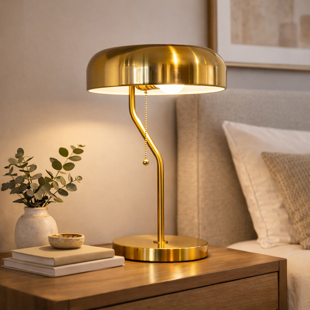 High Quality Hotel European Modern Bed Side nightstand Decorative Table/desk Lamp, Metro Table lamp with Gold outer and White inner 110~120V