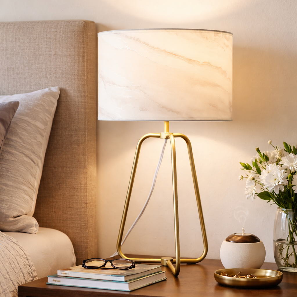 New Design Small Modern Stylish Desk Lamp In Stock In The United States, Easy To Install, Optima Marble Lampshade Table Lamp - Bronze 110V Metal Online Shift Switch, Used for Bedside Table Lamp