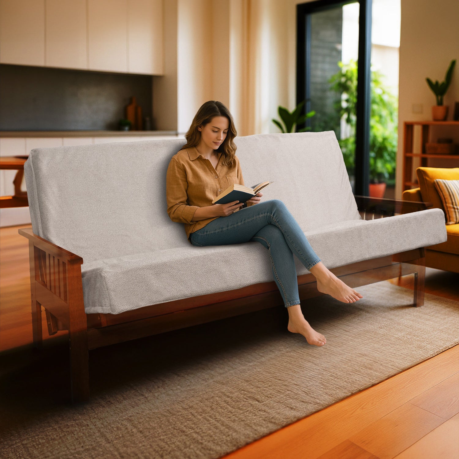 Memory Foam Infused Futon Mattress Full XL – Washable Removable Cover, Heavy-Duty Zipper, Thick Foldable Sofa Bed Cushion for Guest Room, Apartment, Dorm (Frame NOT Included)