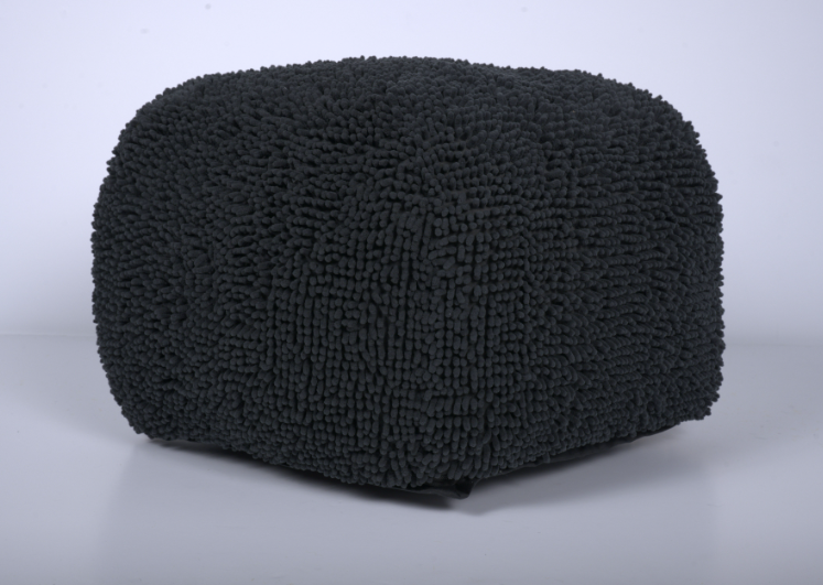 Spongy Microfiber Square Pouf, Dark Charcoal