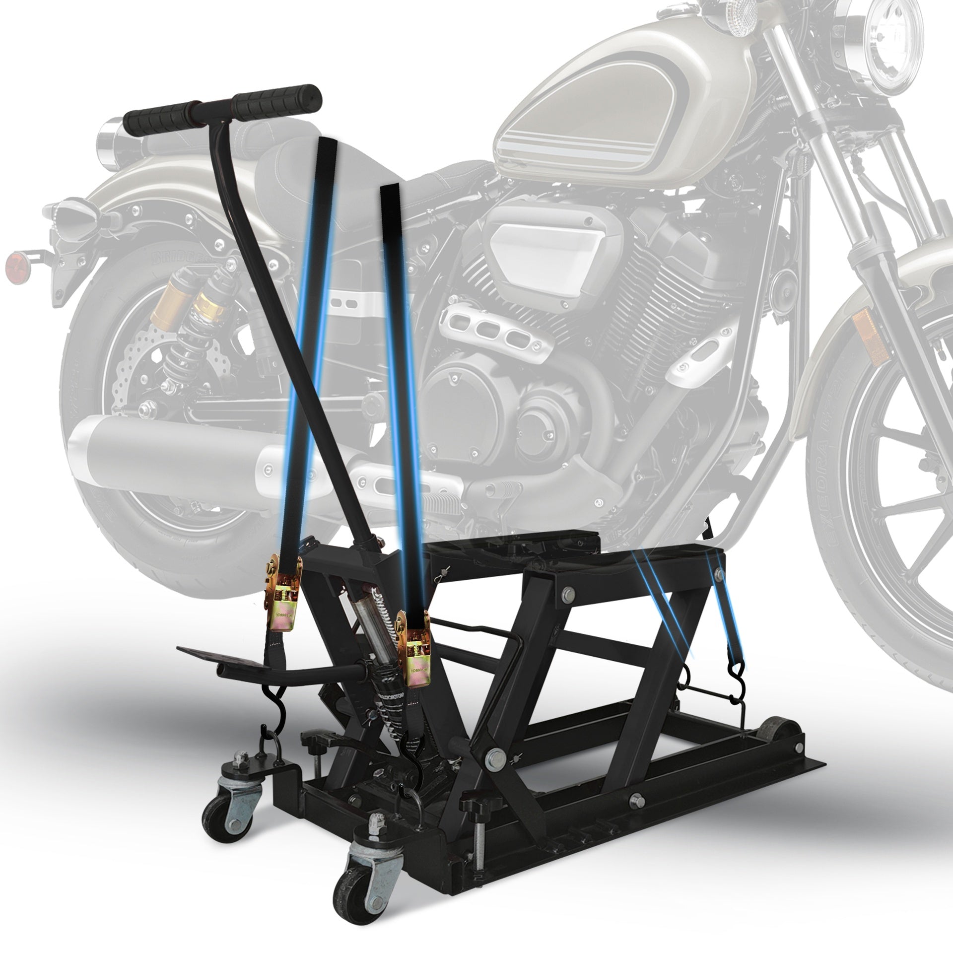 Hydraulic Motorcycle Lift Jack, 1500 LBS Capacity, ATV Scissor Lift Jack Portable Motorcycle Lift Table with 4 Casters, Hydraulic Foot-Operated Hoist Stand for Motorcycle ATV UTV Powersports, black