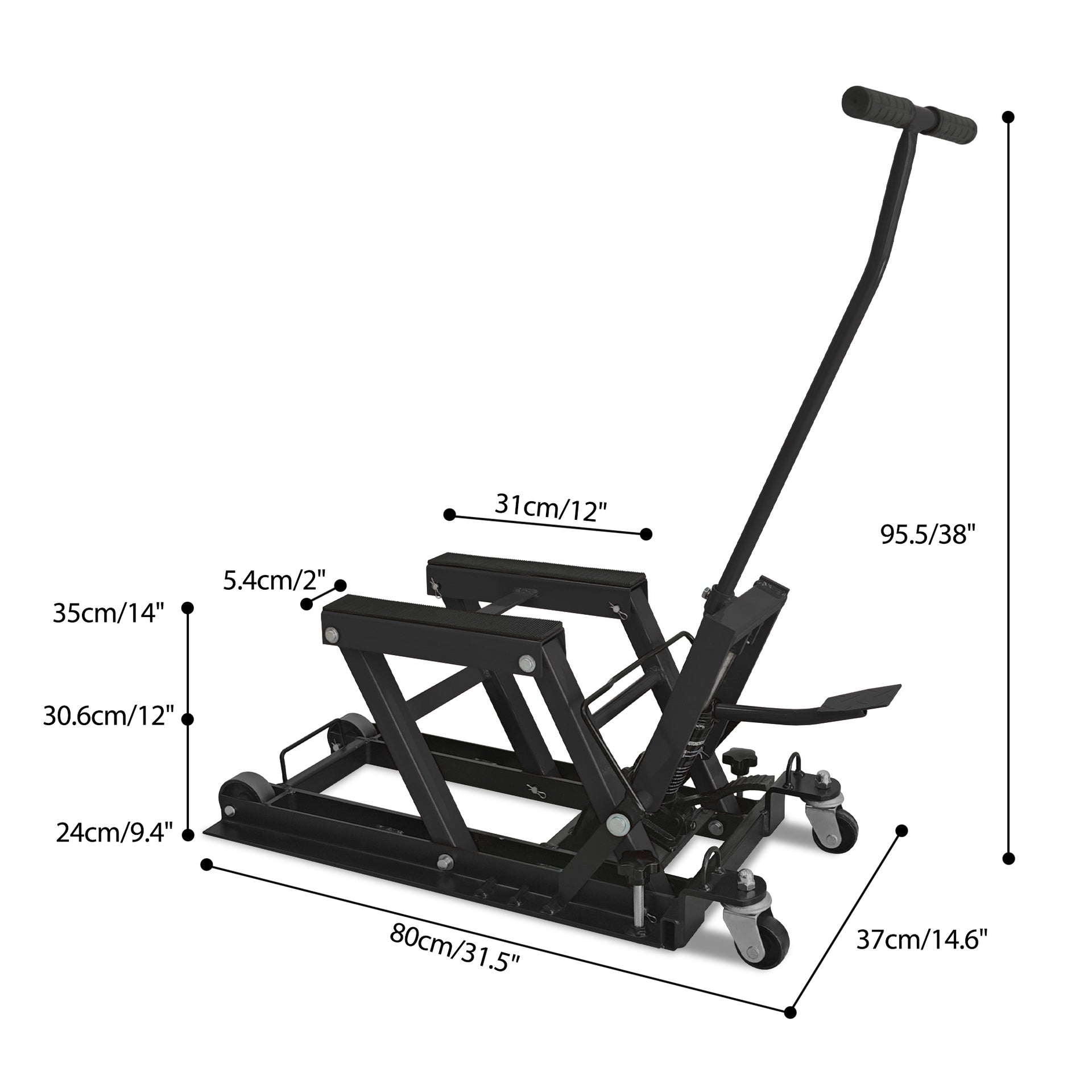Hydraulic Motorcycle Lift Jack, 1500 LBS Capacity, ATV Scissor Lift Jack Portable Motorcycle Lift Table with 4 Casters, Hydraulic Foot-Operated Hoist Stand for Motorcycle ATV UTV Powersports, black