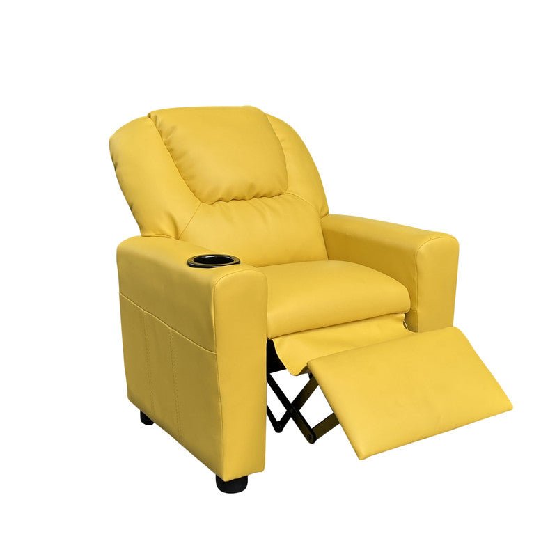 Carisa 23"W Yellow PU Leather Kids Recliner Chair with Cupholder