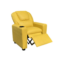 Carisa 23"W Yellow PU Leather Kids Recliner Chair with Cupholder