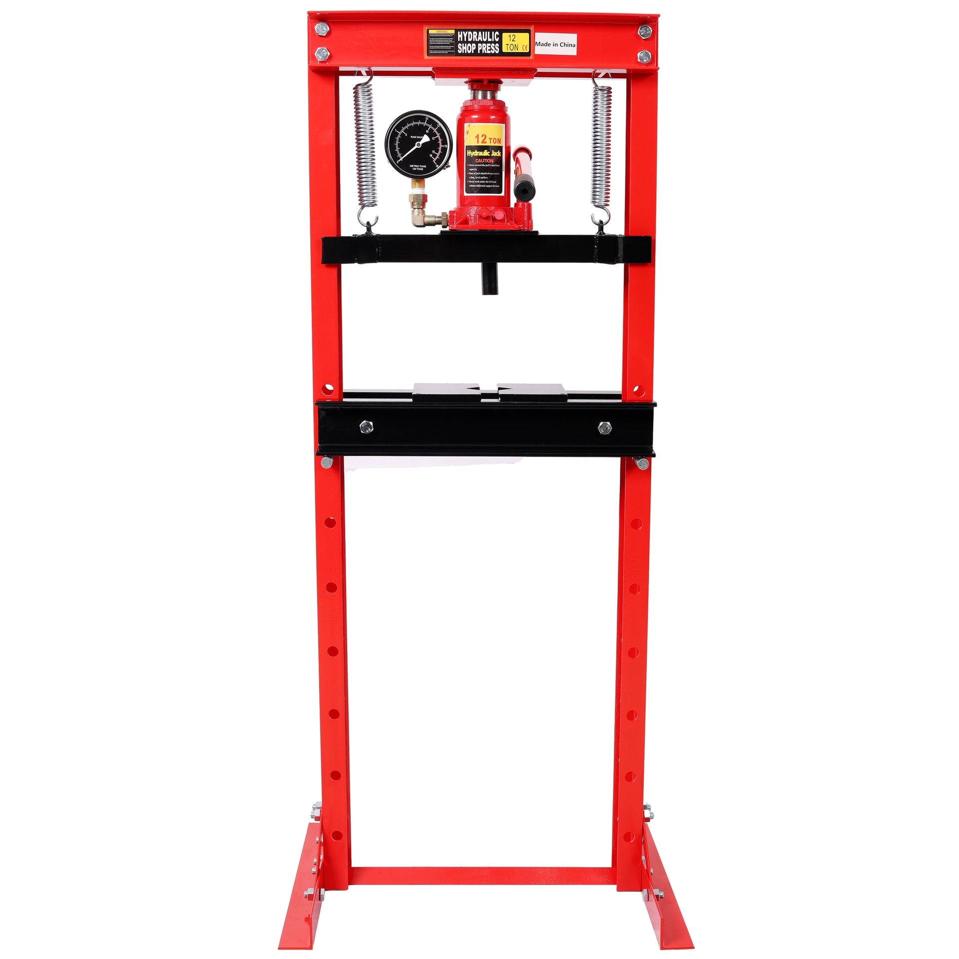 12Ton Bottle Jack Shop Press with Gauge, Bend, Straighten, or Press Parts, Install Bearings, U-Joints, Bushings, Ball Joints, and Pulleys,RED