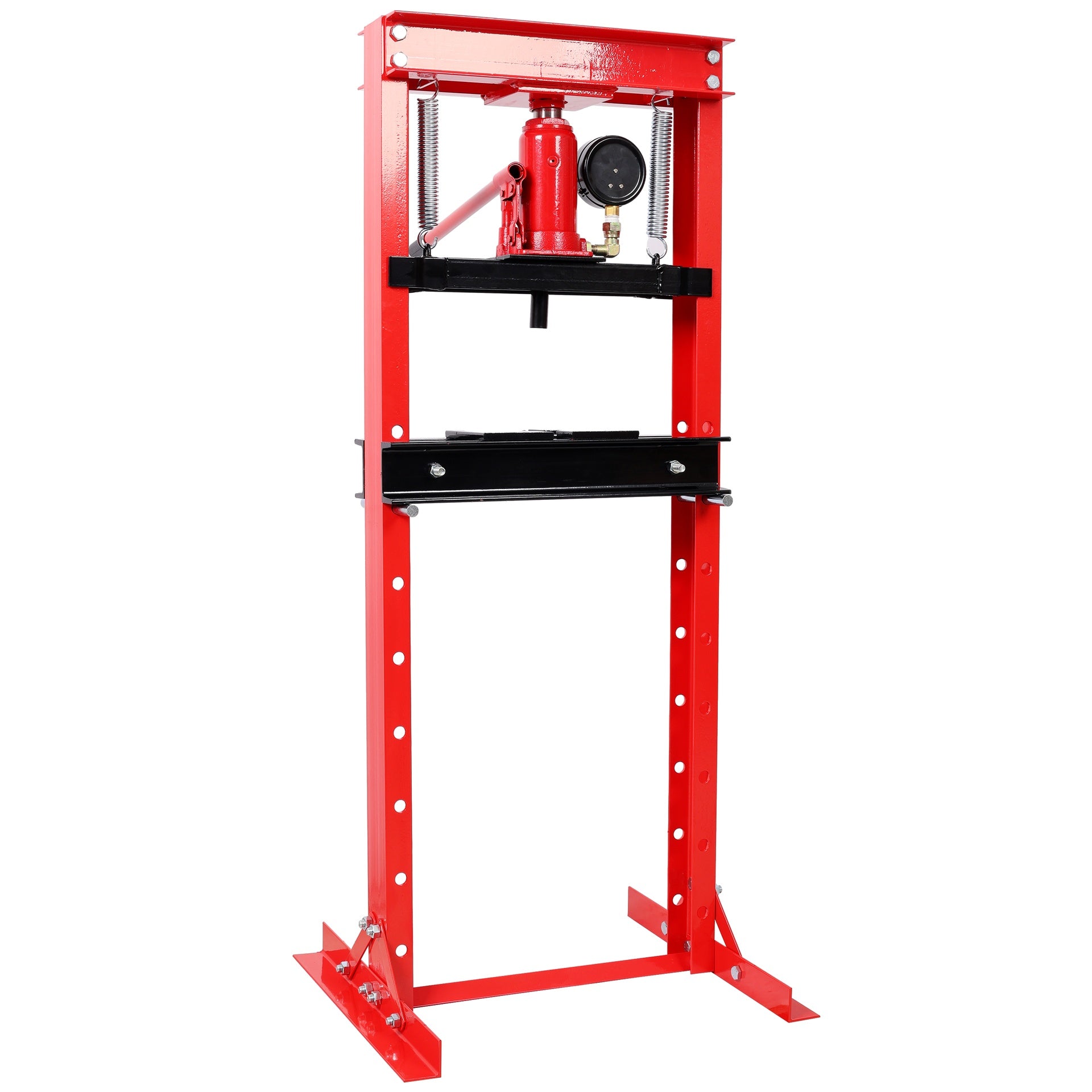 12Ton Bottle Jack Shop Press with Gauge, Bend, Straighten, or Press Parts, Install Bearings, U-Joints, Bushings, Ball Joints, and Pulleys,RED