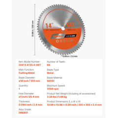 Circular Saw Blade Metal Cutting Blade for Circular Saw 14 in 66 Teeth
