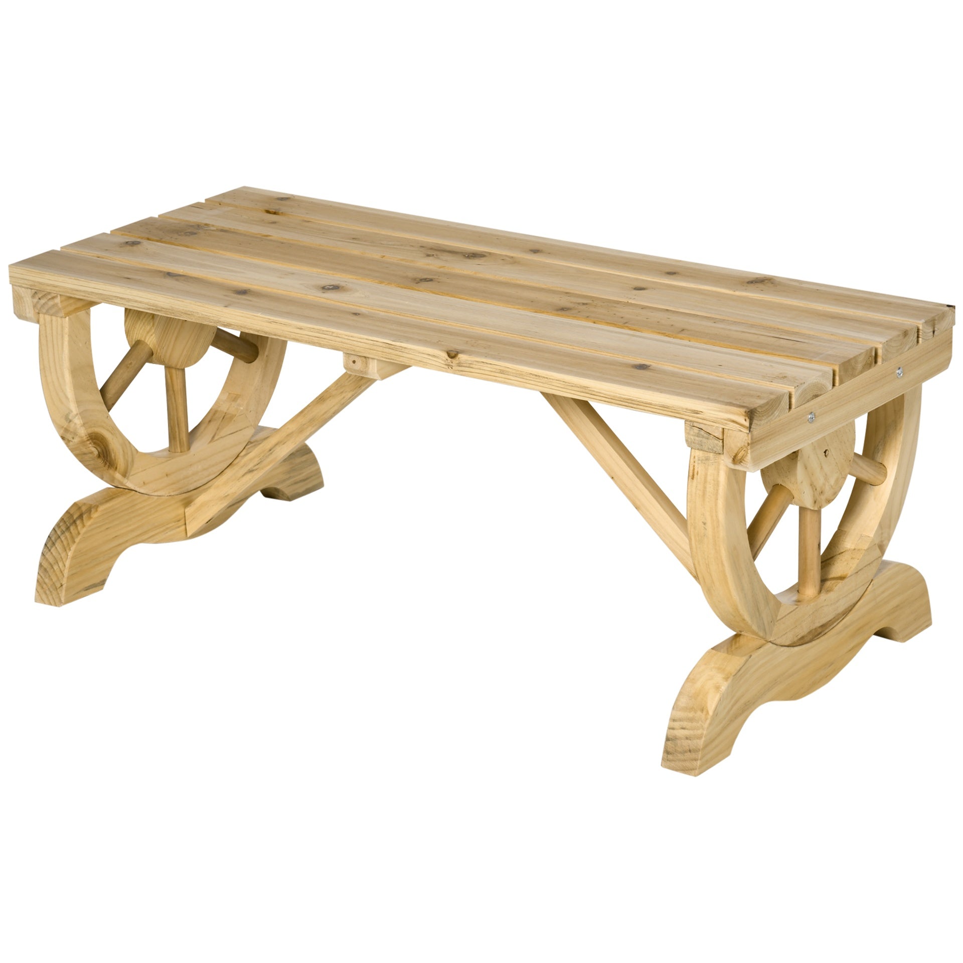 Outsunny 2-Person Wooden Garden Bench, Outdoor Wagon Wheel Porch Bench for Backyard Garden, Support 550 LBS, Rustic Country Style Patio Furniture, Natural