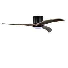52" Flush Mount Solid Wood Blades Ceiling Fan with Lights Remote Control,Quiet DC Motor, 6 Speed ,Reversible Ceiling Fan for Patio Living Room, Bedroom, Office,Indoor.(Matte Black )