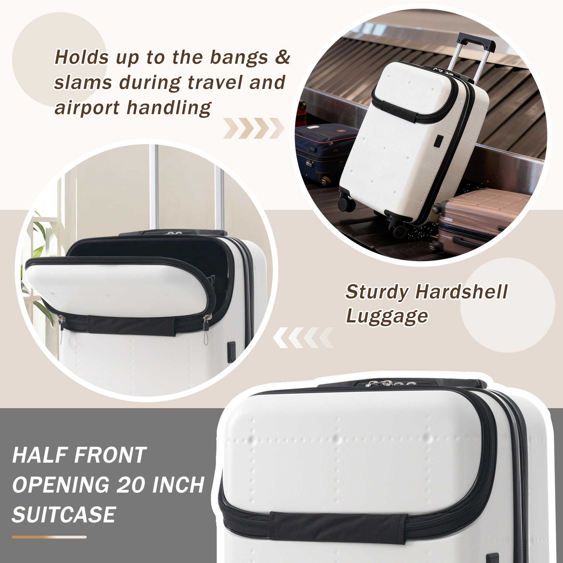 Hardside Luggage Set 5 Piece with Bags,20IN Half-opening Carry on Luggage with USB Port, Expandable 24IN 28IN Luggage with Double Spinner Wheels TSA Lock