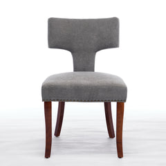 Mid Century Modern Dining Chairs Set of 2, Farmhouse Linen Fabric Upholstered Accent Chair Curved Backrest with Copper Nails around,Kitchen Chairs with Hardwood Frame, Gray